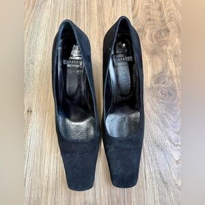 Casadei Black Suede Square Toe Pumps Block Heel Size 7 Made in Italy